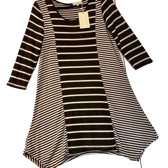 Shark Bite Hem Striped Long Sleeve Midi Dress by Emily Stacy Medium and Large - Picture 4 of 11